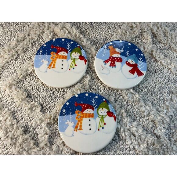 Snowman Coasters Set of 3 Christmas Snow Days St Nicholas Square Missing One - Picture 1 of 6